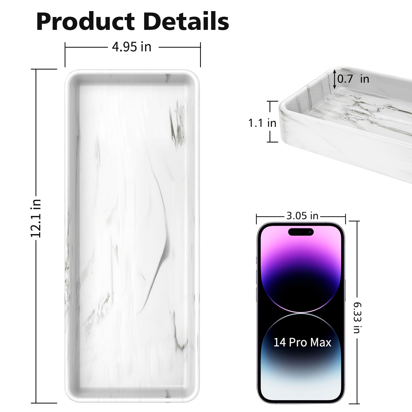 Gurygo 12'' Ceramic Bathroom Vanity Tray For Kitchen Counter - Kitchen Soap Tray - Rectangular Vanity Tray For Bathroom - Porcel