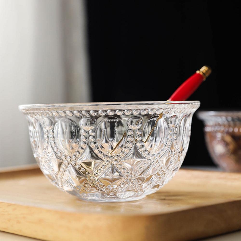 Sizikato 4Pcs Embossed Glass Dessert Bowl, 13Oz Clear Glass Snack Bowl, Salad Bowl