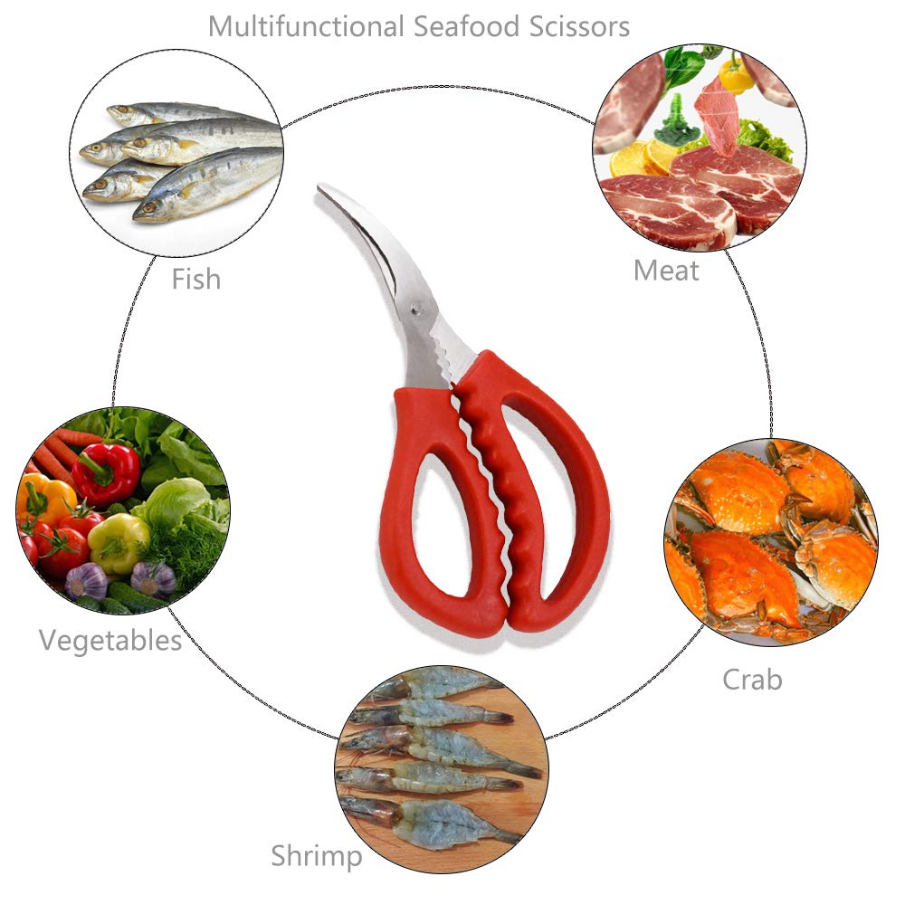 2 Pack Seafood Scissors Seafood Fish Crab Shrimp Lobster Scissors Stainless Steel Shears for Kitchen Tools