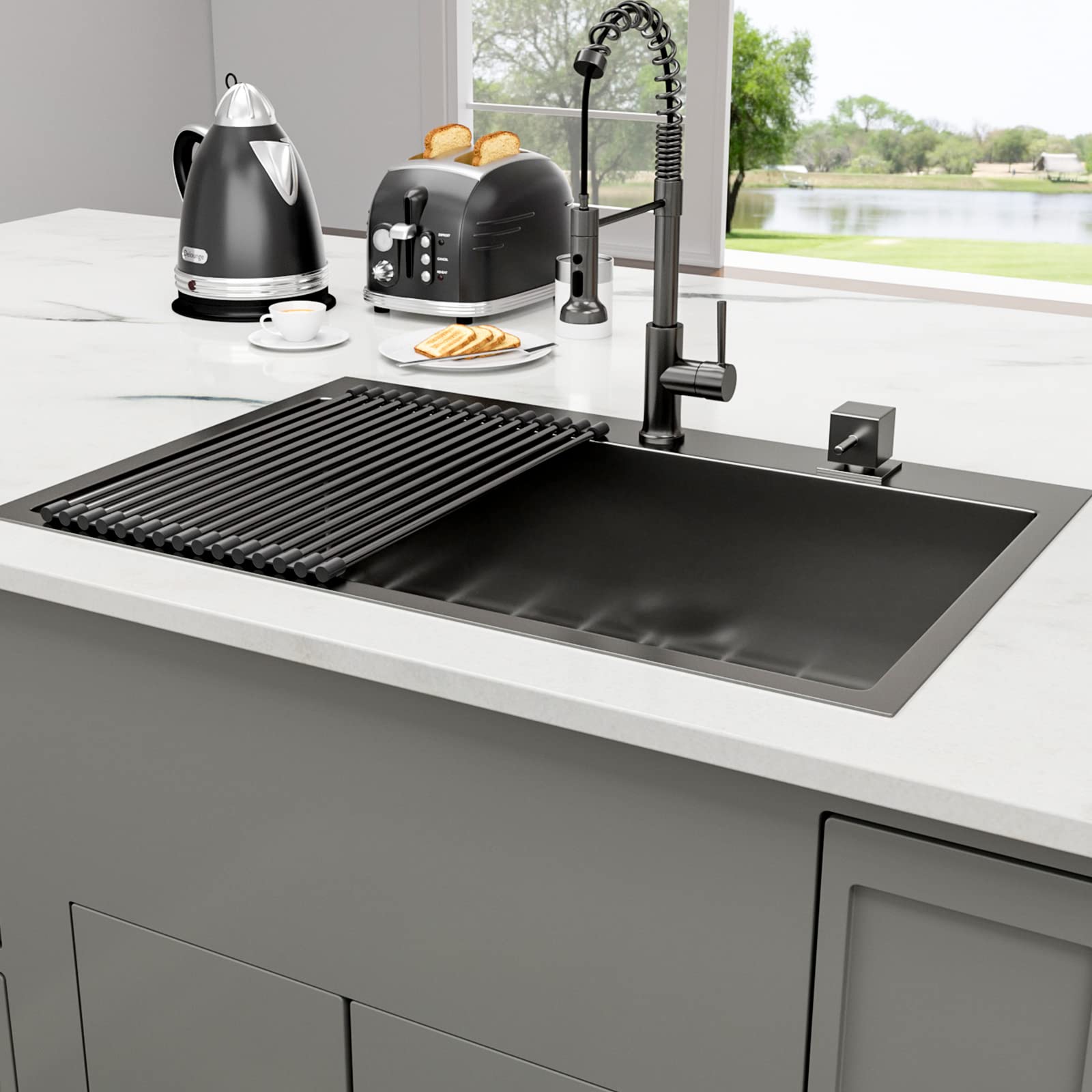 Lordear 30X22 Kitchen Sink Black Drop In Single Bowl 16 Gauge Stainless Steel Gunmetal Black 30 Inch Topmount Kitchen Sinks 30 B