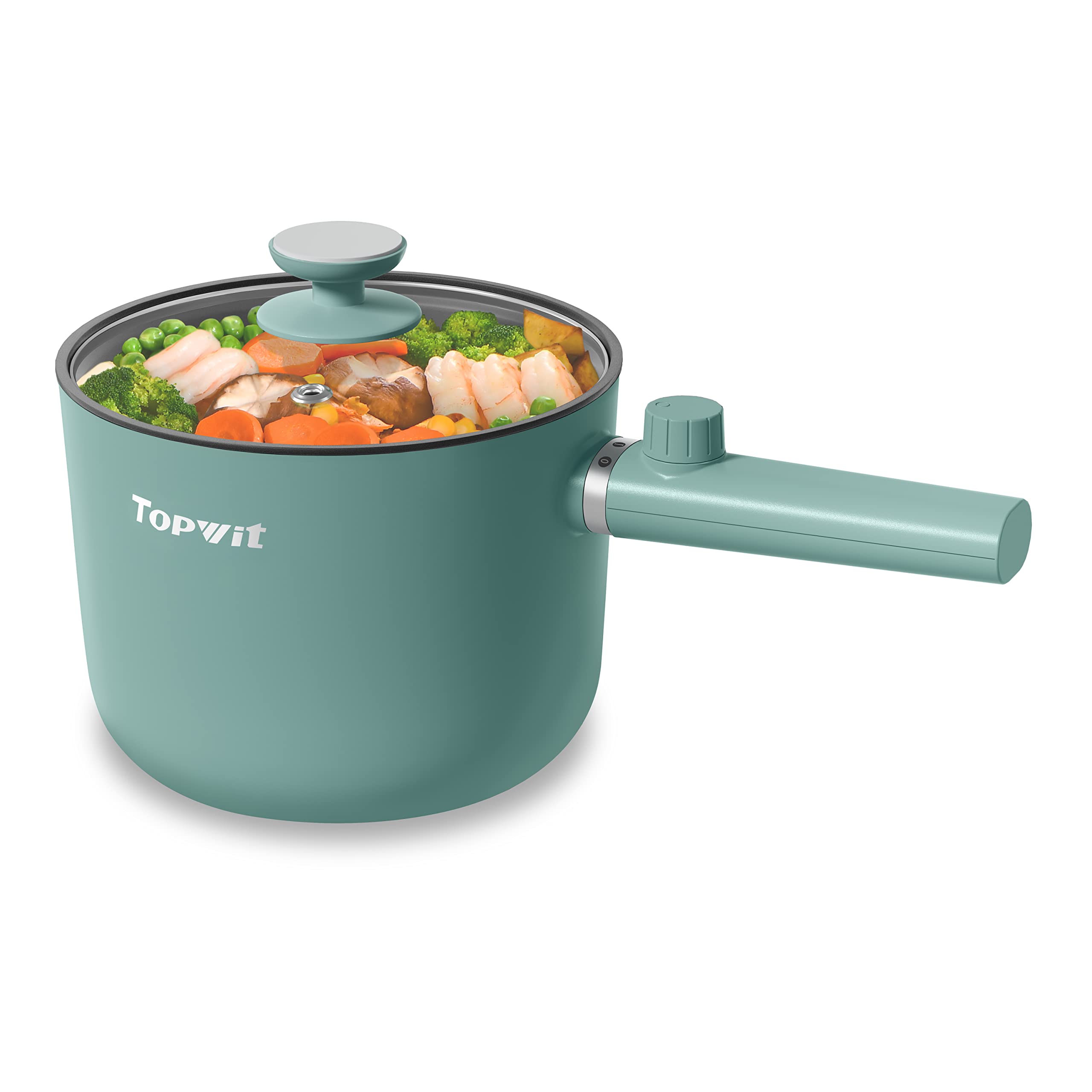 Topwit Hot Pot Electric, 1.5L Ramen Cooker, Portable Non-Stick Frying Pan, Hot Pot for Pasta, Steak, BPA Free, Electric Cooker w