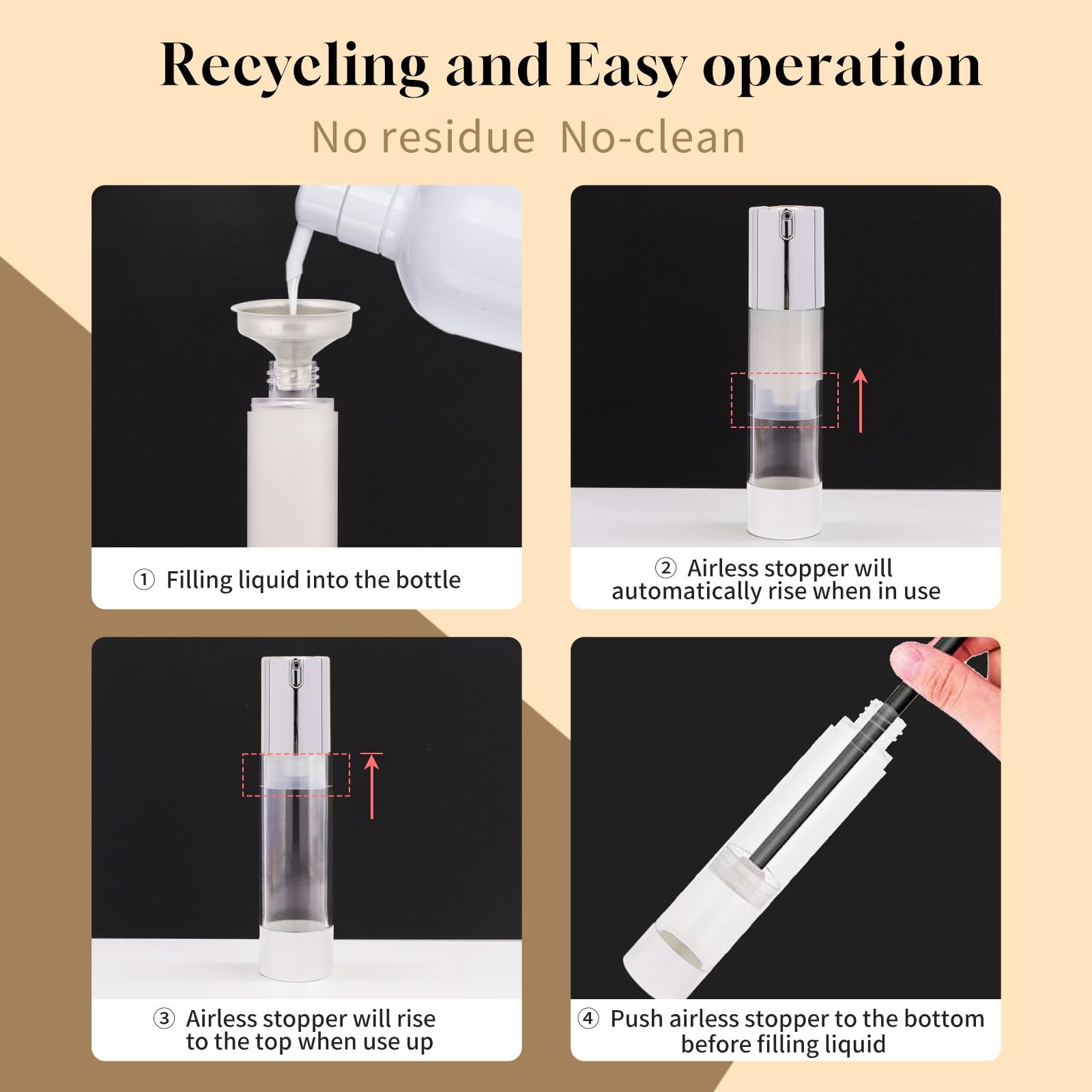 Ajltpa 6Pcs 1.7Oz 50Ml Frosted Transparent Airless Pump Bottles With Funnel, Travel Size Vacuum Dispenser Refillable Cosmetic Co