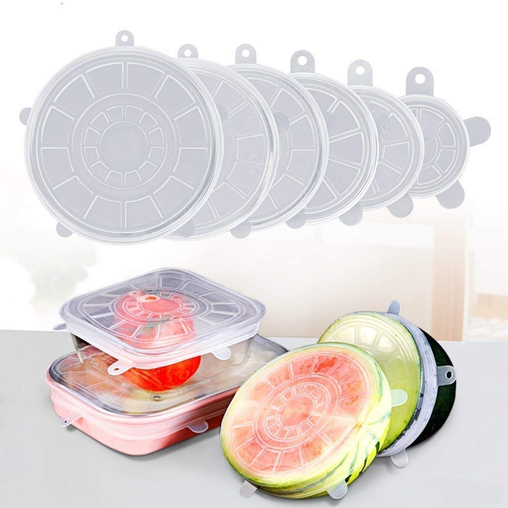 Reusable Microwave/Dishwasher/Freezer Safe Silicone Stretch Lids Flexible Bowl/Cups/Mugs/Glasses/Cans/Plates Covers Set Of 6