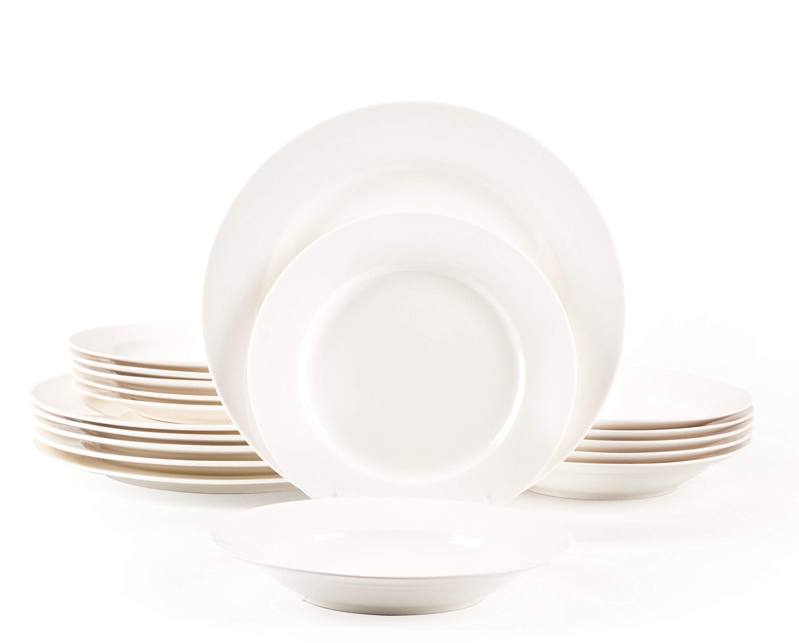 HomeVss, Bone China Rim Shape, Elegance White 18pc Dinnerware Set