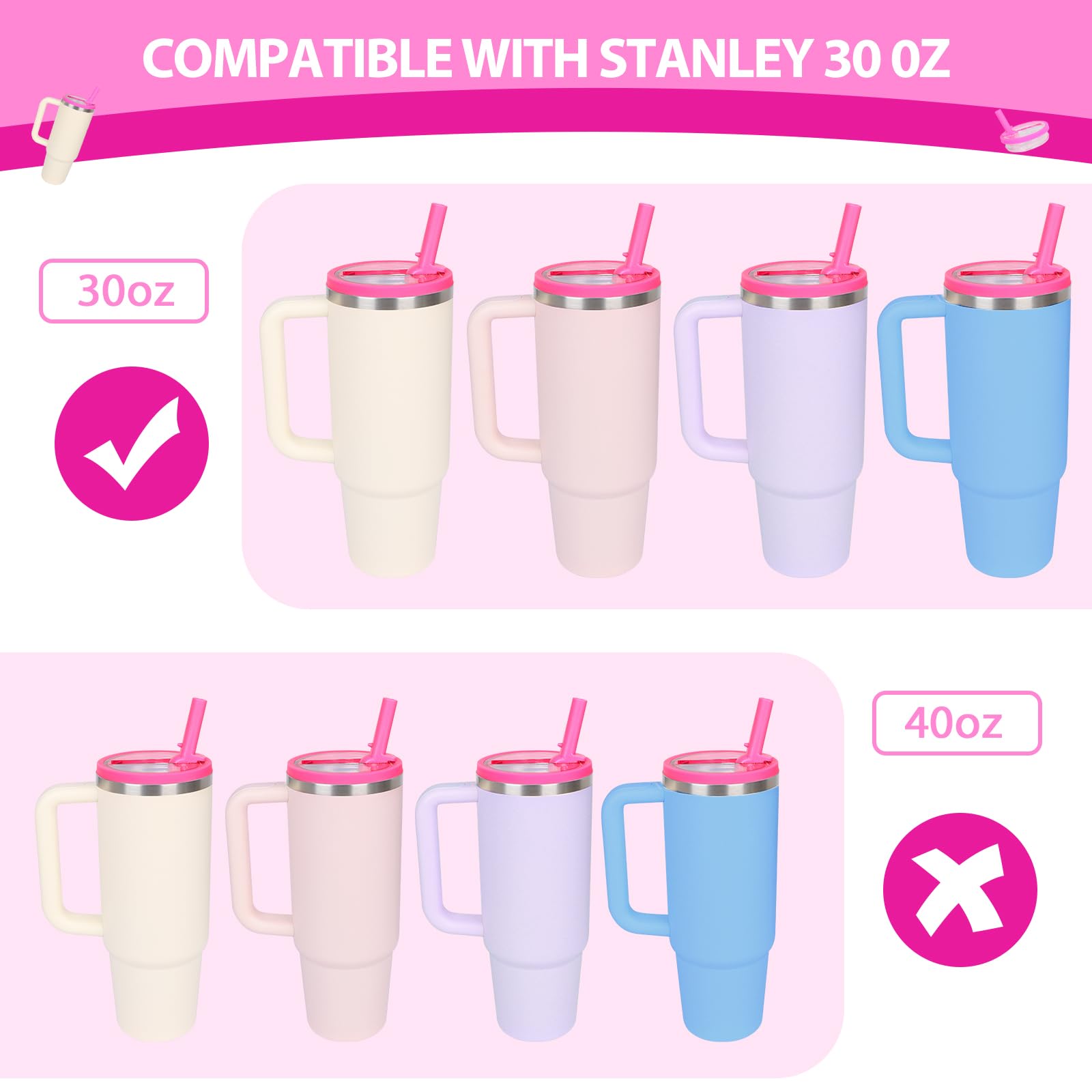 30 Oz Replacement Lid For Stanley Quencher Tumbler Flip Straw, 2 Pcs Spill Proof Lid Accessories Fit For Stanley With Handle, Le