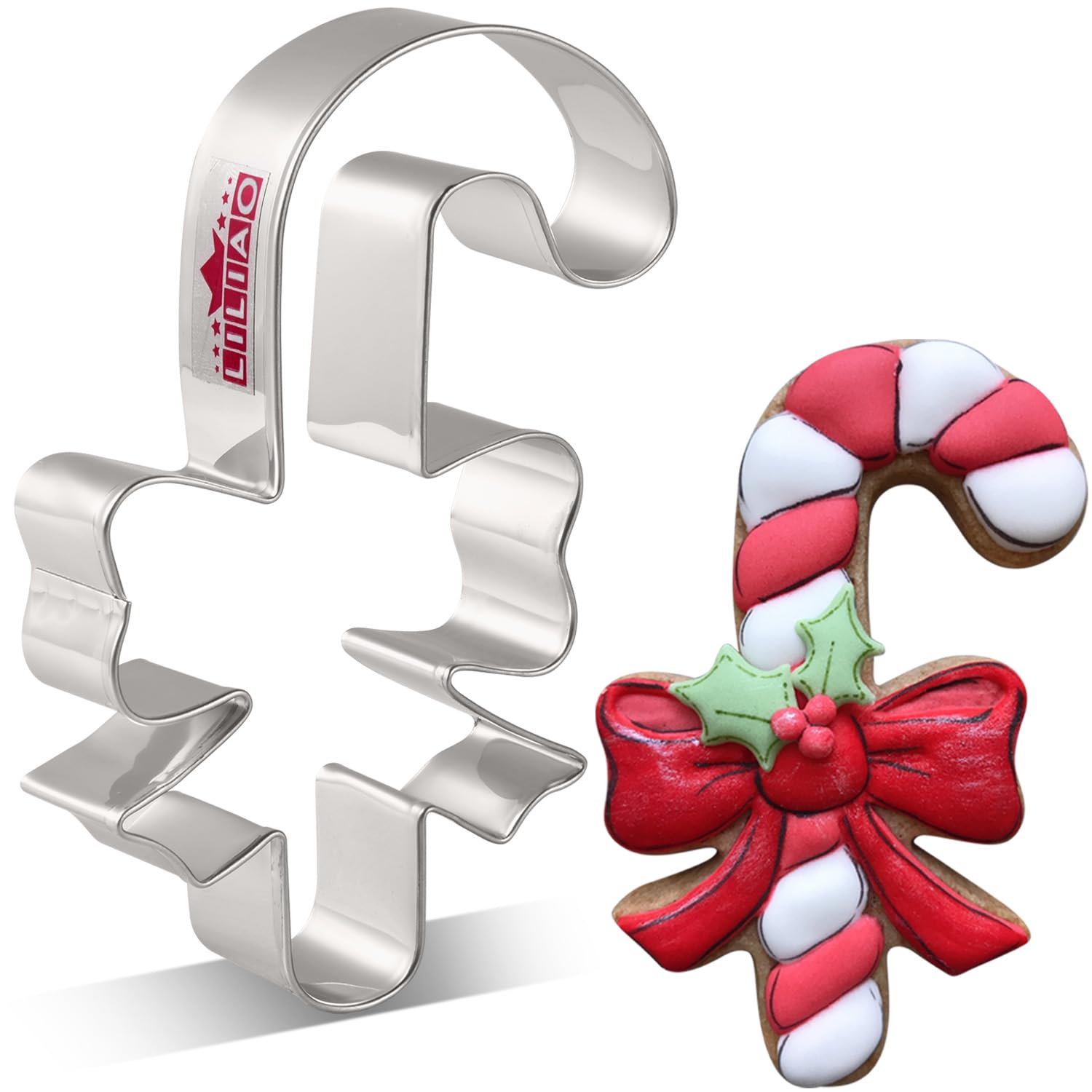 Liliao Christmas Candy Cane With Bow/Ribbon Cookie Cutter - 2.8 X 4.3 Inches - Stainless Steel