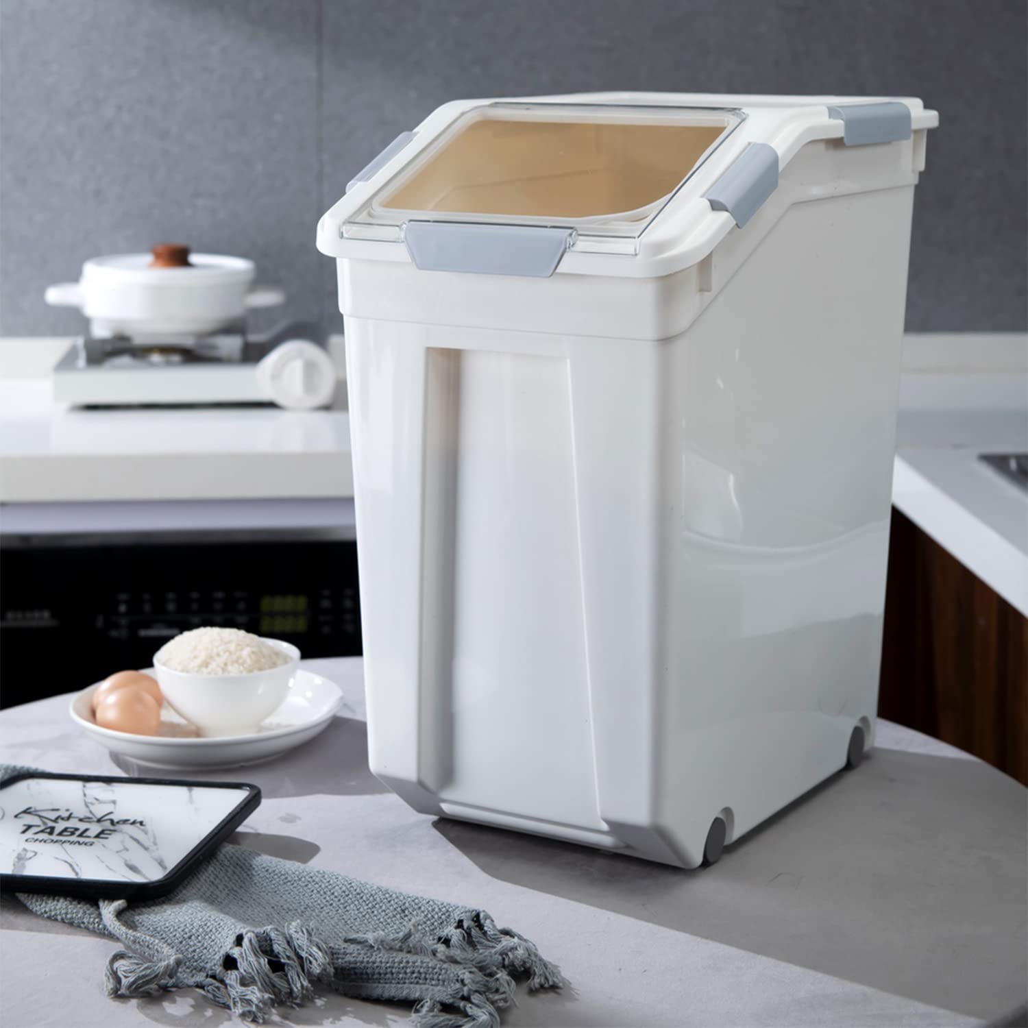 Hanamya 33 Liter / 50 Lbs Rice Storage Container With Measuring Cup, Bpa Free, For Rice | Grain | Pet Food | Flour, 2 Count, Whi