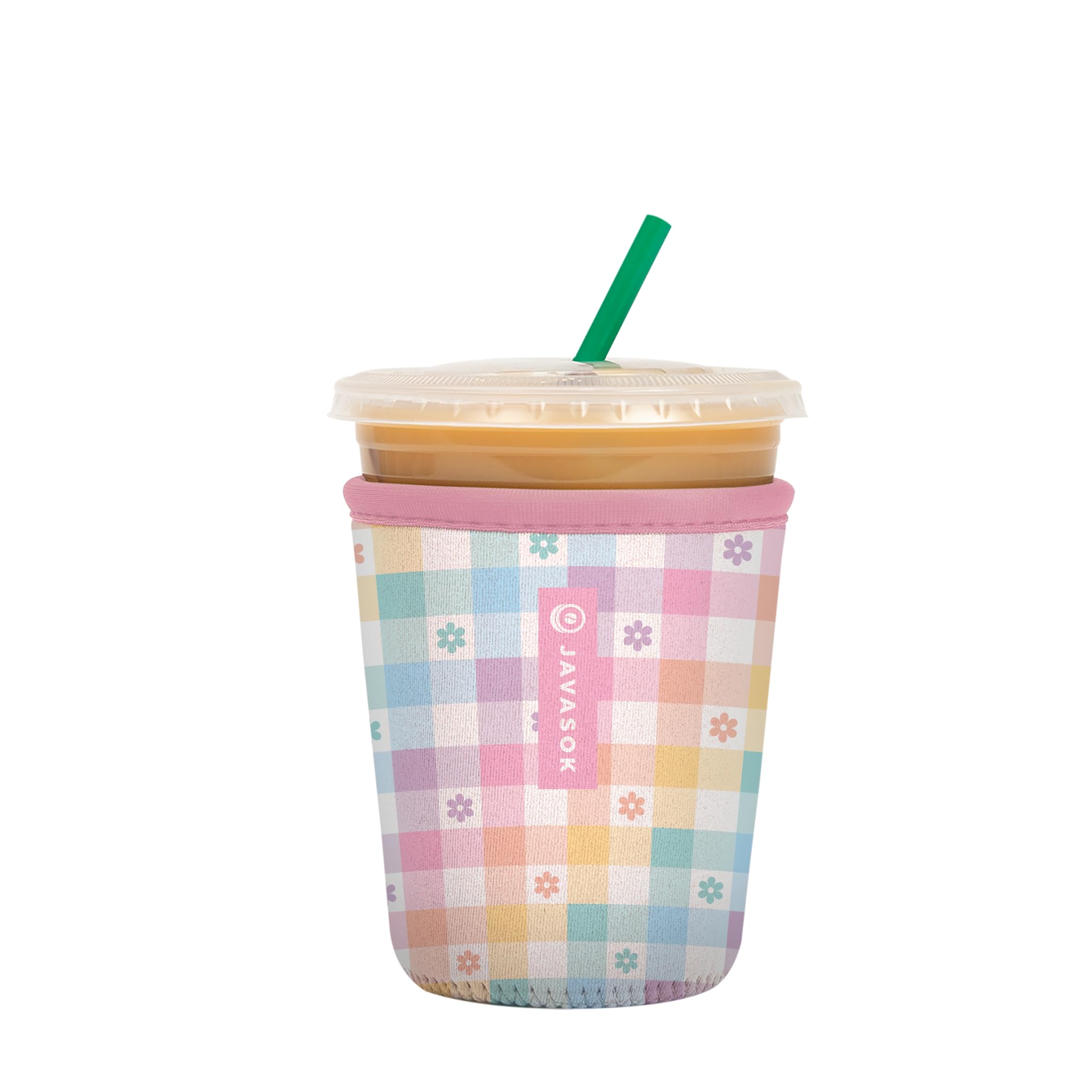 Sok It Java Sok Iced Coffee & Cold Soda Insulated Neoprene Cup Sleeve (Gingham Flowers, Small: 16-20oz)