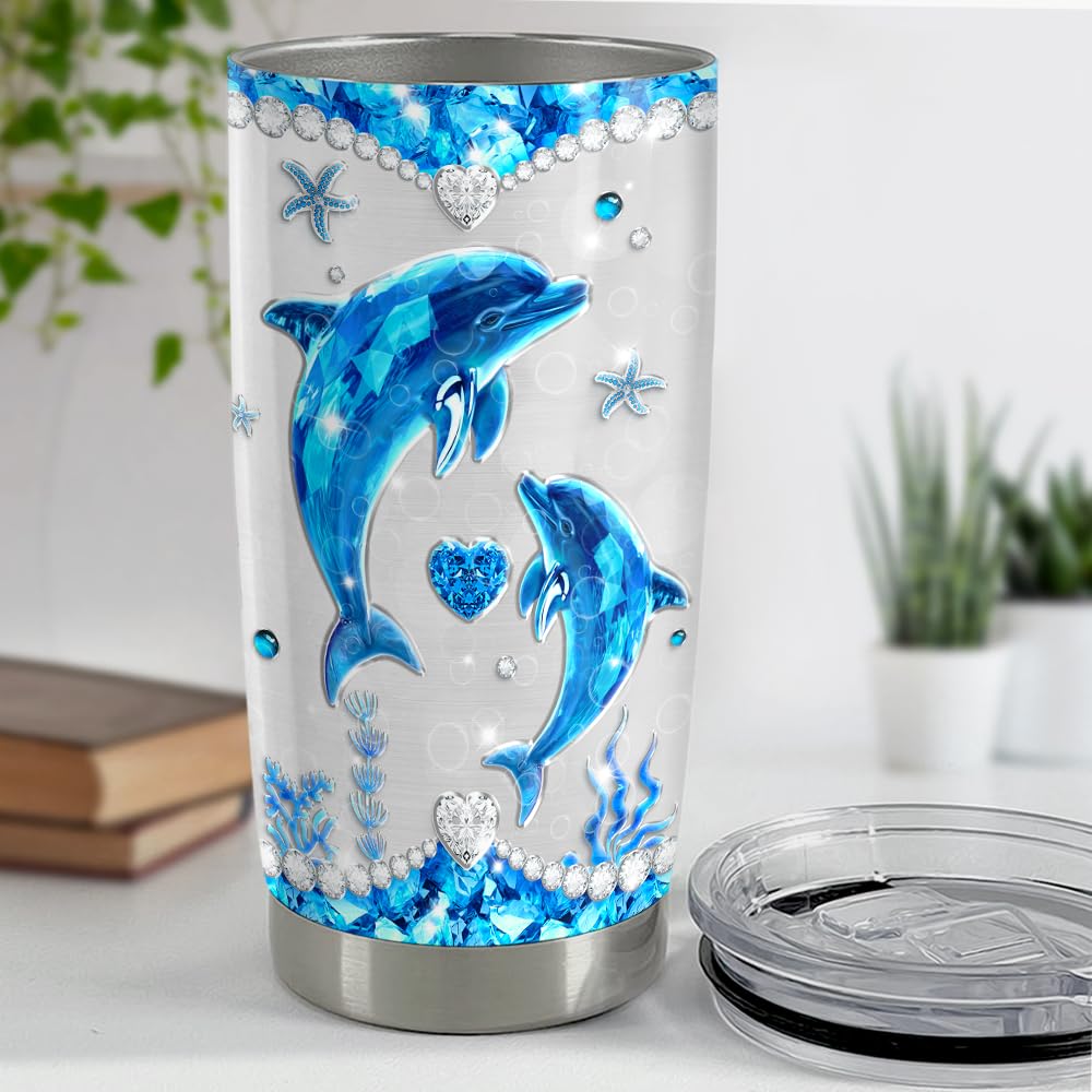 SANDJEST Dolphin Tumbler 20oz Stainless Steel Insulated Tumblers Coffee Travel Mug Cup Jewelry Drawings Style Gifts for Women Gi
