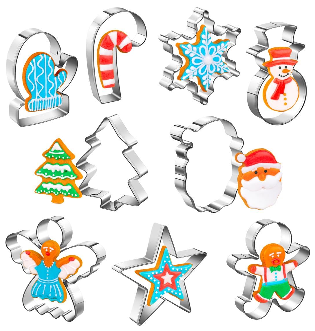 Christmas Cookie Cutters Set Of 9 Pieces, Wmtidene Cookie Cutters Shapes For Winter Holiday, Metal Cookie Cutters Includes Chris