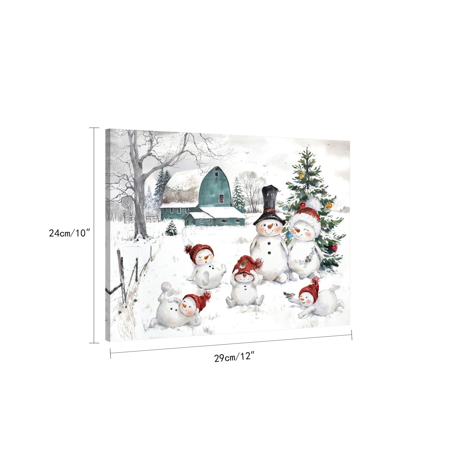Snowman Christmas Pictures Wall Decor: Christmas Canvas Wall Art Winter Snowman Family Poster Blue Barn Prints Paintings Farmhou
