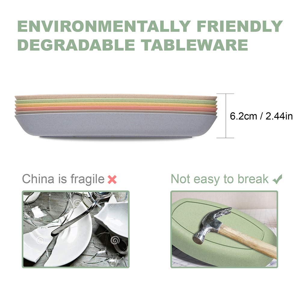 Hobein 6 Pack 11 Inch Wheat Straw Dinner Plates - Dishwasher & Microwave Safe Lunch Plates Reusable Eco-Friendly Lightweight Unb