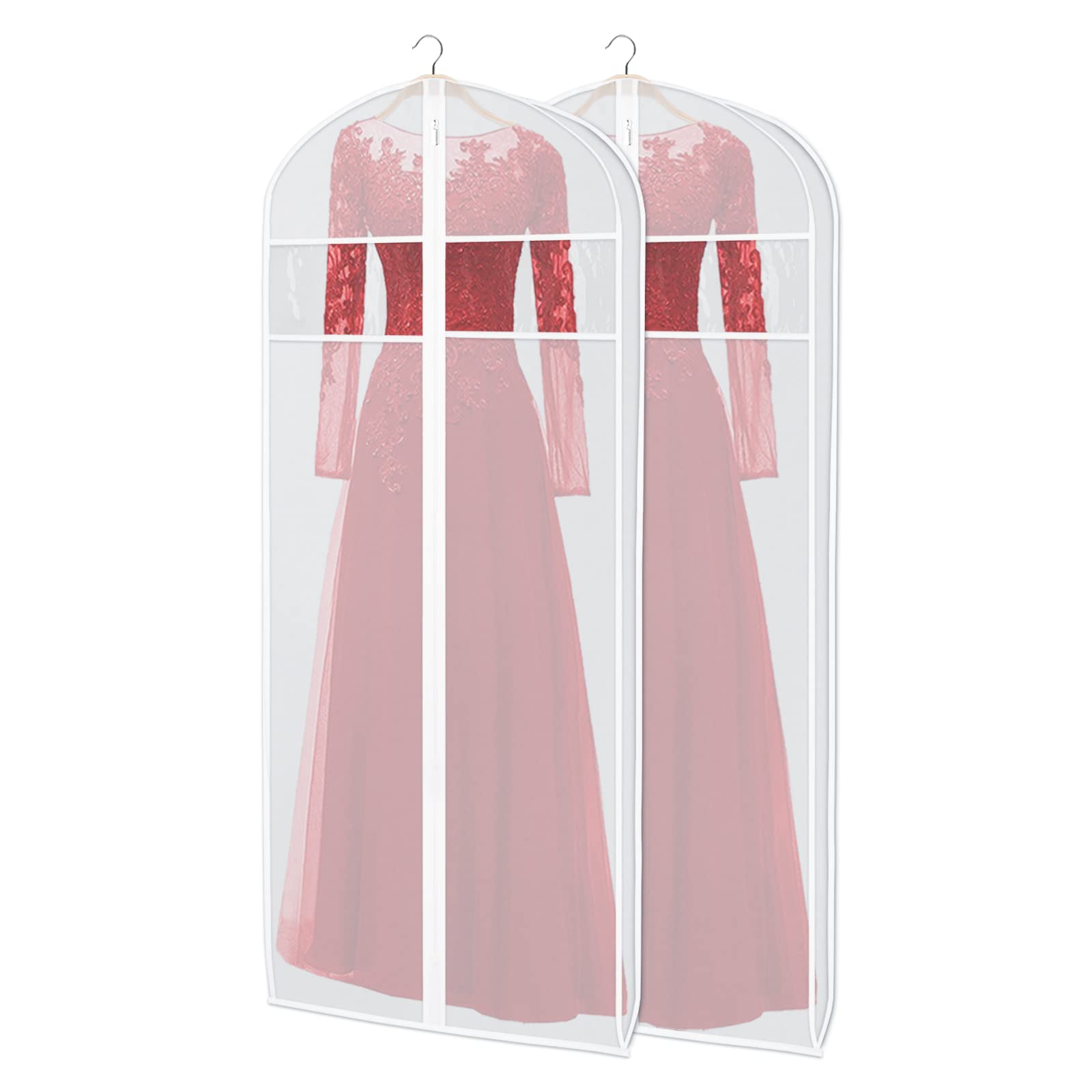 Zilink Dress Garment Bags For Storage 60-Inch Long Dress Clear Garment Bag With 3'' Gusset Coat Cover Bag For Coat, Long Dress,