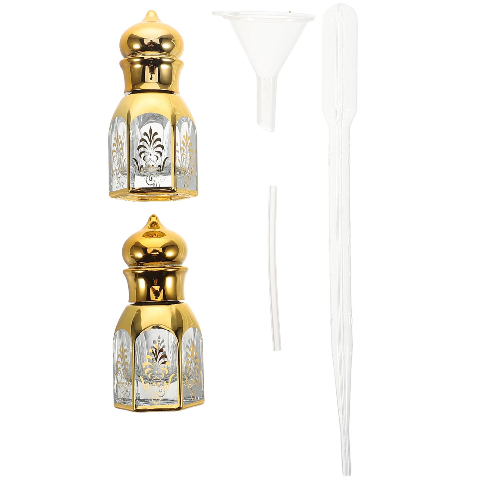 OSOLADY 2pcs Vintage Glass Perfume Roller Bottles Refillable Essential Oil Containers with Golden Caps for Travel and Fragrance 