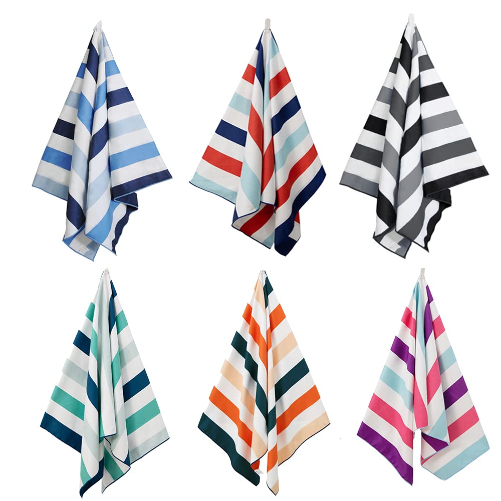 Exclusivo Mezcla Oversized Microfiber Quick Dry Beach Towel, Lightweight Sand-Free Cabana Stripe Pool Travel Camping Towel With
