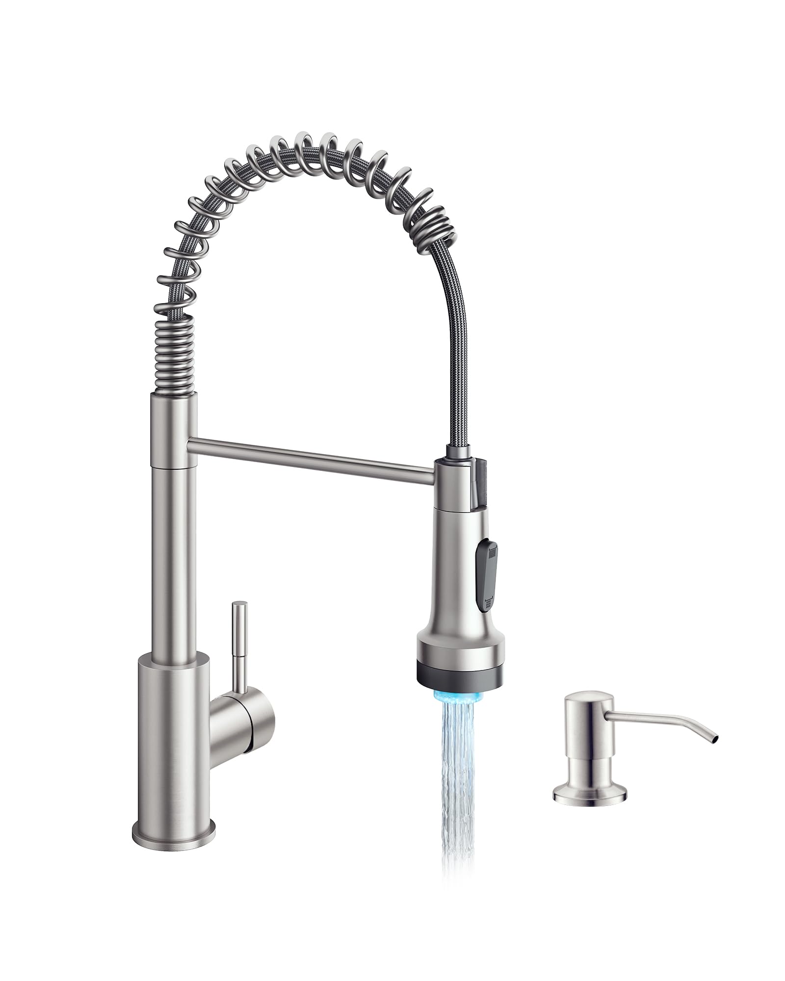 GIMILI LED Kitchen Faucet with Soap Dispenser  Modern Single Handle Spring Kitchen Sink Faucets with Pull Down Sprayer