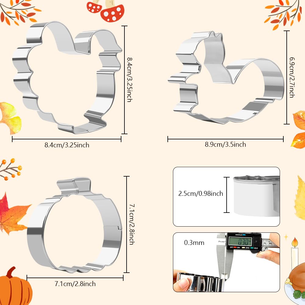 Fall Cookie Cutters, Leaf Cookie Cutters, Thanksgiving Cookie Cutters, Pumpkin Cookie Cutter, 3Pcs Large 3.2'' To 3.6'' Autumn C