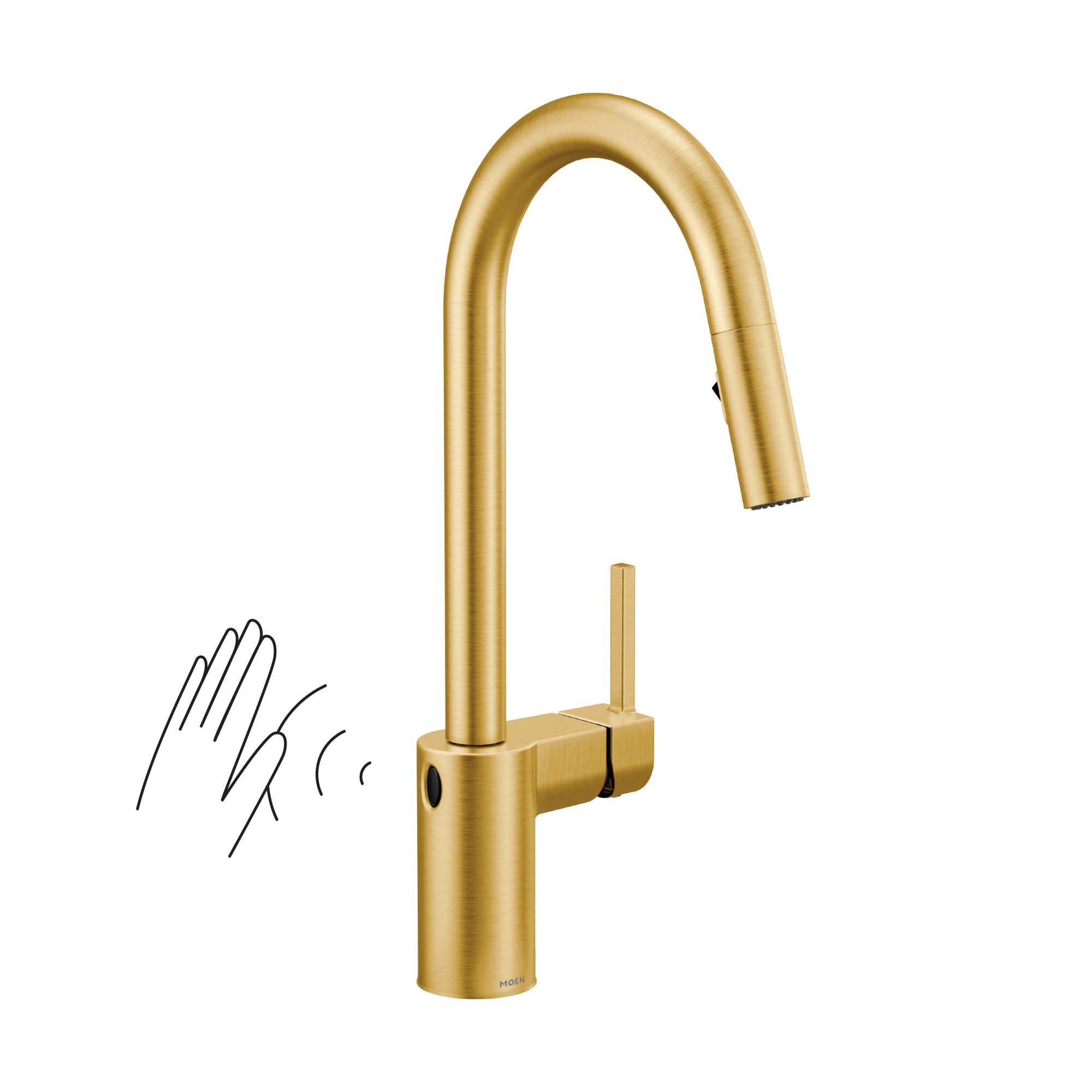 Moen Align Brushed Gold Motionsense Wave One-Sensor Touchless One-Handle High Arc Modern Pulldown Kitchen Faucet With Reflex Doc