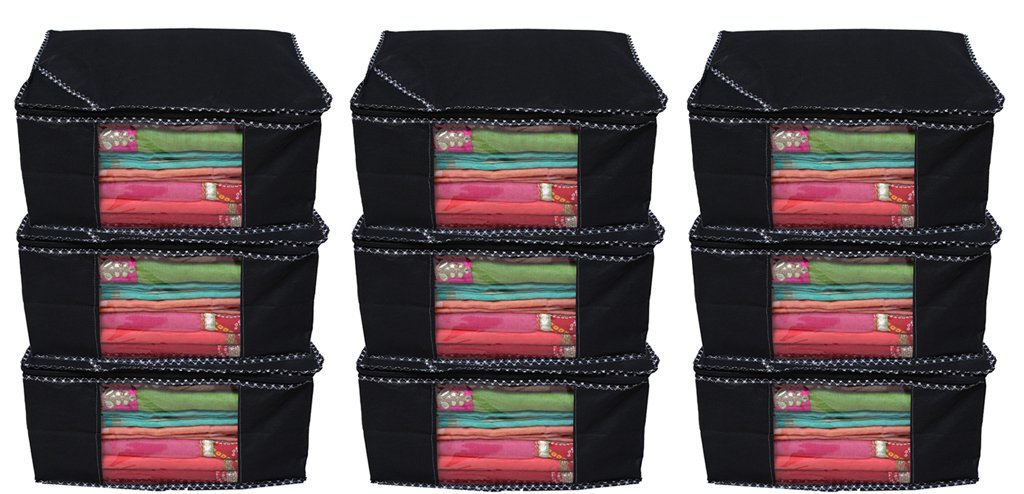 Kuber Industries Non Woven Saree Cover |Transparent Window & Zipper Closure|Regular Cloth Bag|Wardrobe Organiser Set|Pack Of 9 (