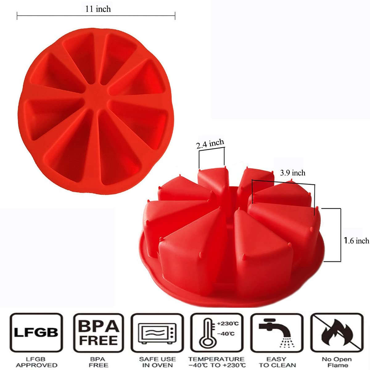 Gerlworld 2Pcs Silicone Scone Pan, Non-Stick Cake Baking Mold, Triangle 8 Cavity Pizza Pan, Food-Grade Silicone Mold Specialty A