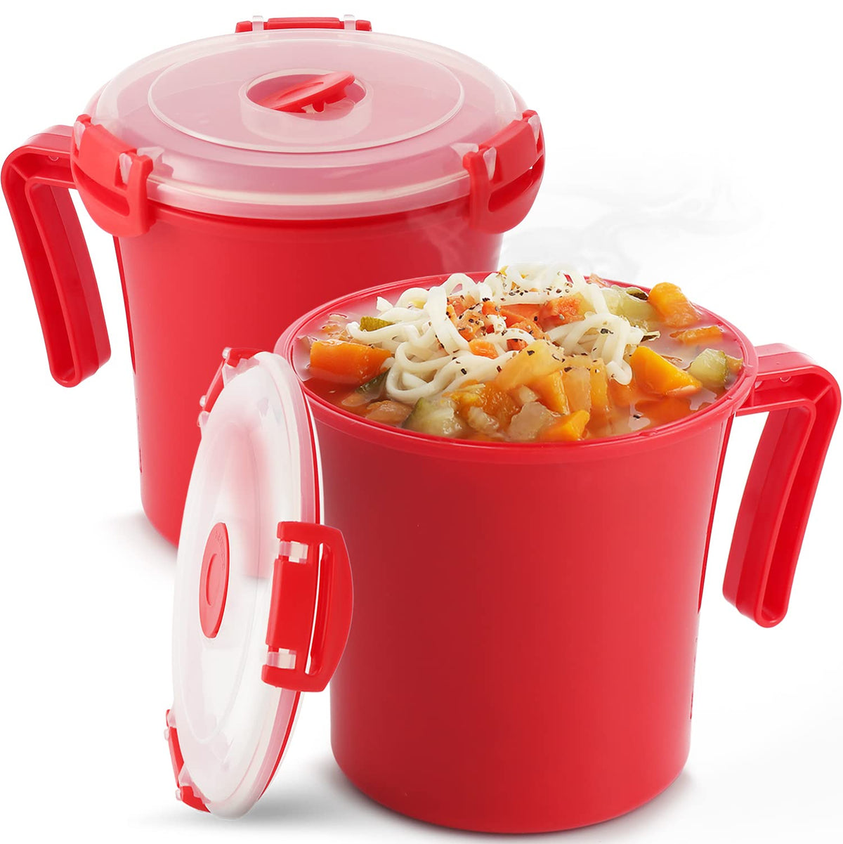 Tafura Microwave Soup Mug With Lid And Handle. [Pack Of 2] Microwavable Oatmeal Cereal Cup With Cover. Christmas Mug With Lid. S