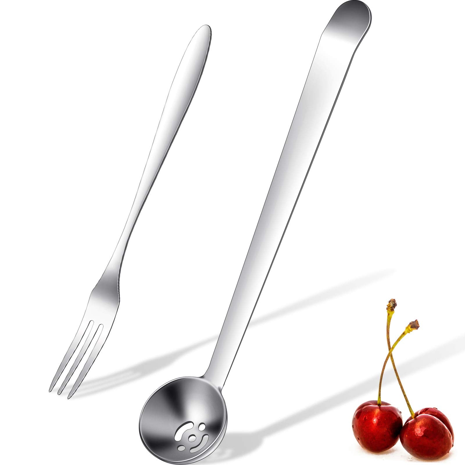 2 Pieces Olive Spoon Strainer Stainless Steel Pickle Forks Set Pick Jar Spoon And Fork Cherry Spoon With Drain Hole Jar Serving