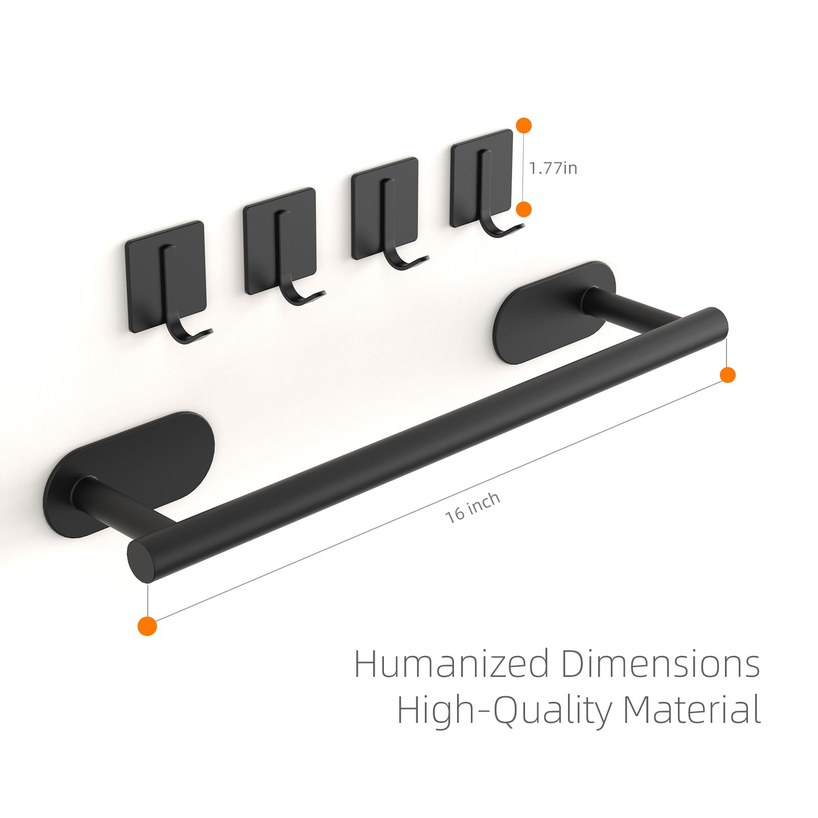 Batur 5 Pack Towel Holder, Towel Racks For Bathroom Self Adhesive, 16'' Towel Bar With 4 Pack Towel Hooks, Premium Hand Towel Ho