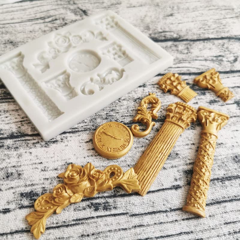 2Pcs Roman Column Marble Pillars Bas Relief Retro European Pattern Clock Silicone Molds For Fondant Candy Making Tools Chocolate