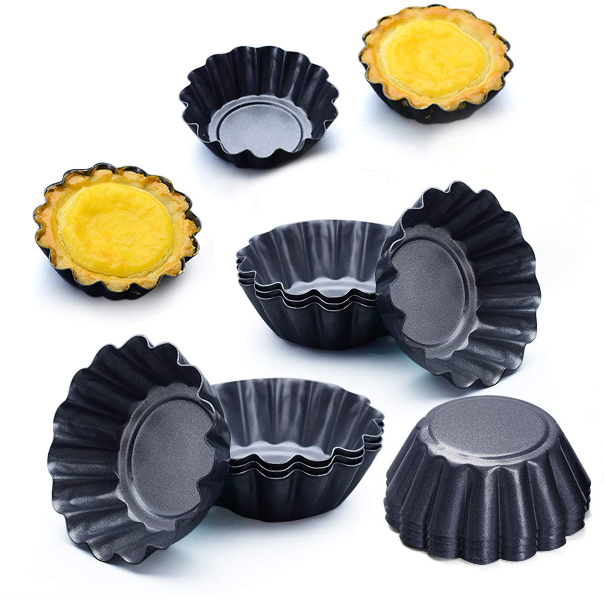Amytalk 12 Packs Egg Tart Mold, Size 2.6 X 0.9Inch, Cupcake Cake Muffin Mold Tin Pan Baking Tool, Carbon Steel