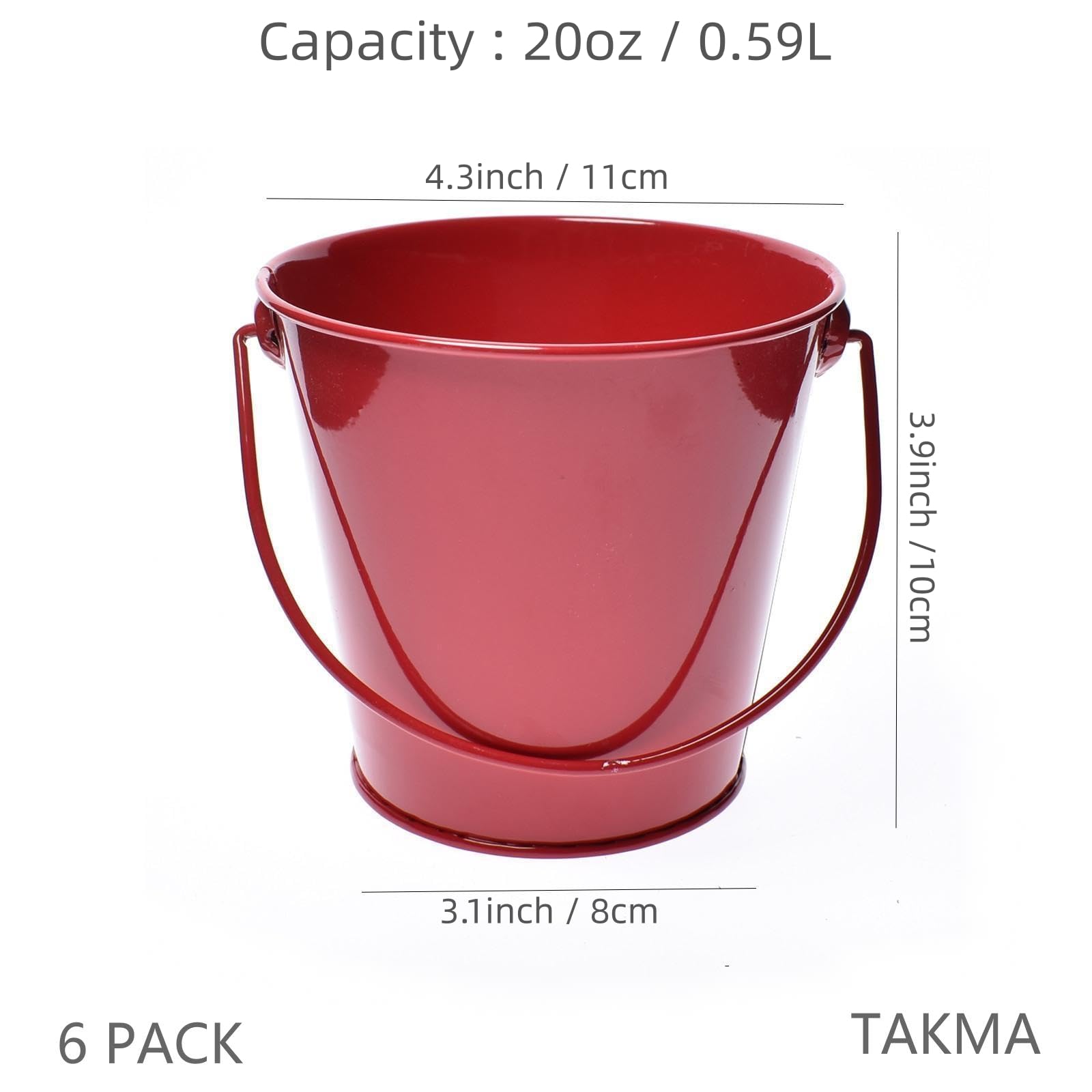 Takma Small Metal Buckets With Handle - 6 Pack 4.3 Inch Colored Galvanized Bucket For Kids,Classroom,Crafts,And Party Favors (Re