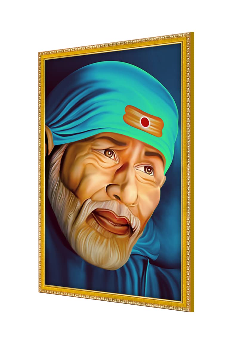 999Store Lord Sai Baba Poster Painting With Framing Photo Frame For Mandir/Temple Sai Baba Poster (Mdf & Fiber_12X8 Inches) God0