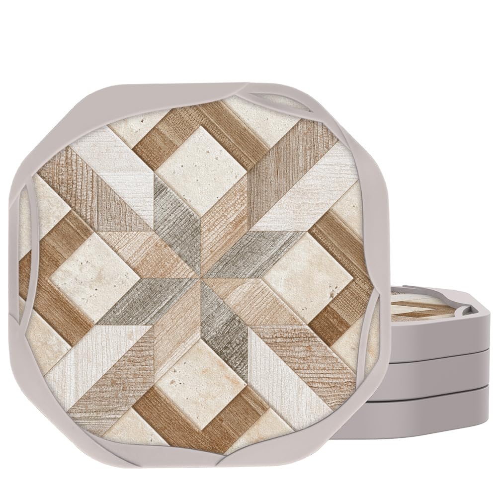 Umirro Absorbent Felt Coasters For Drinks With Silicone Case, Rustic Country Farmhouse Cup Coaster Set For Wooden Coffee Table D