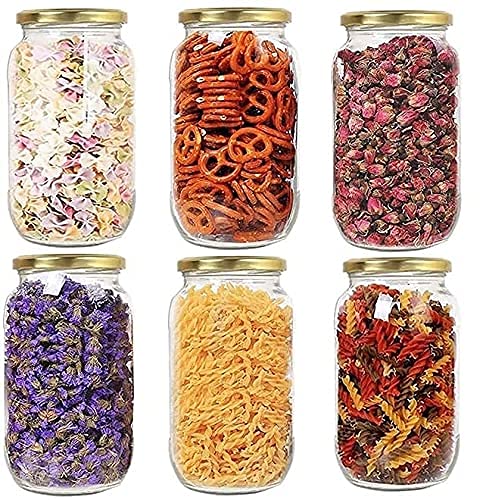 Vismii Kitchen Storage Clear Glass Jars For Sauces, Pickle, Cereal, Spice, Spaghetti Noodles (1000 Ml, Transparent)  Pack Of 6.