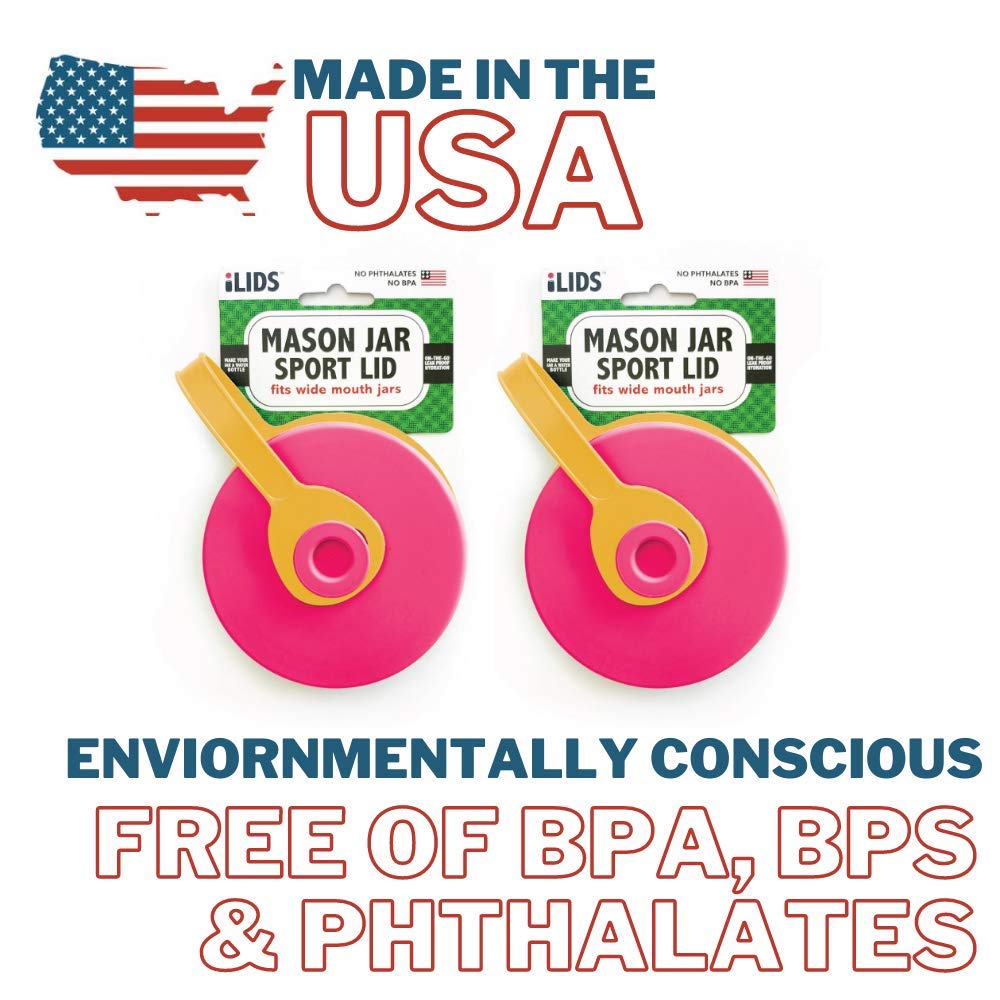 Ilids Mason Jar Sport Lid, Wide Mouth, Hot Pink, Pack Of 2