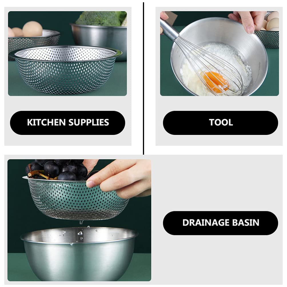 Doitool Strainers And Colanders Stainless Steel Colander With Bowl Set Salad Maker Bowl And Fruit Washing Drainers Basket Basins