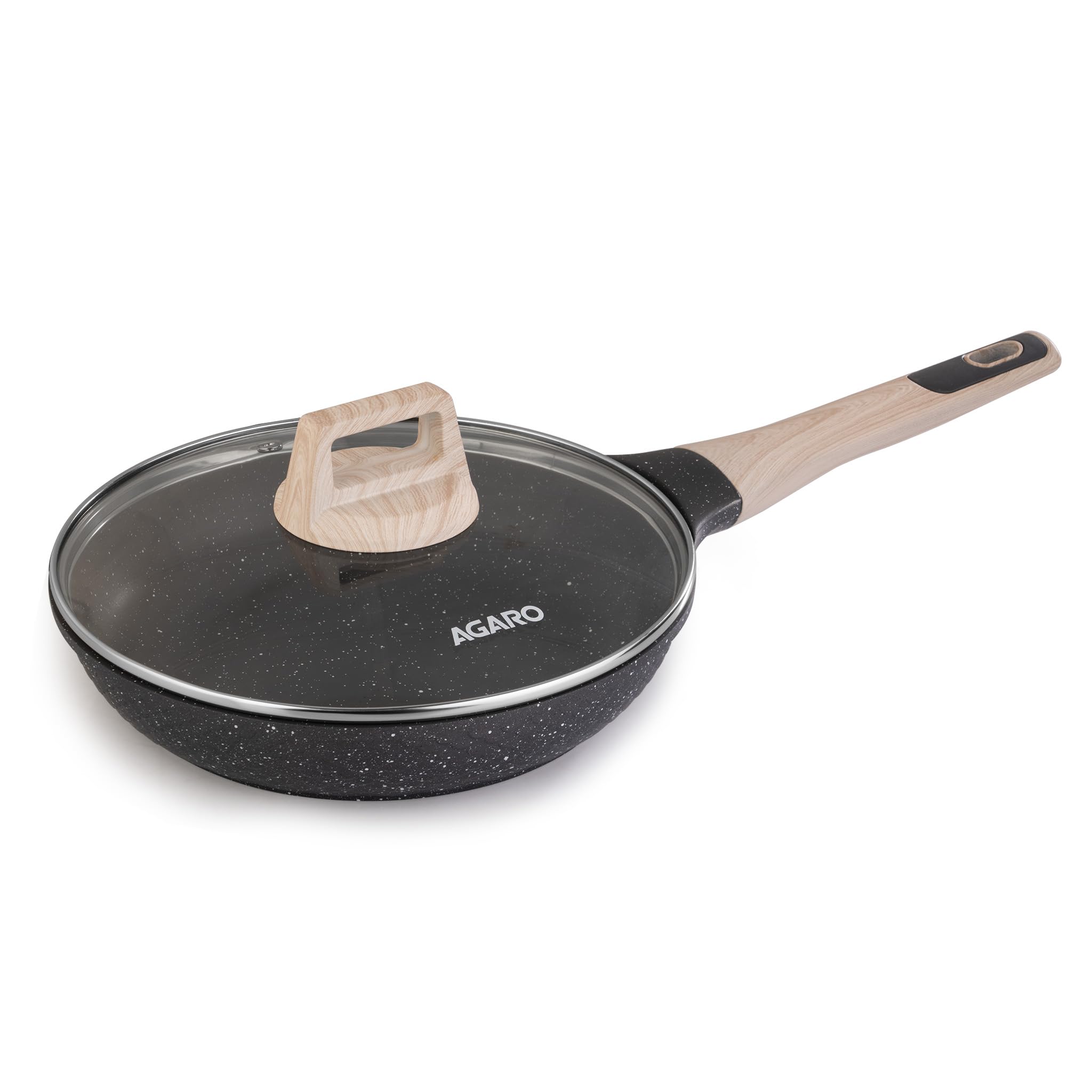 AGARO Imperial Granite Non Stick Frypan with Glass Lid, 3L / 28cm, Cast Aluminium Body, Omlette Egg Pan, Fish Fry Pan, Gas & Ind