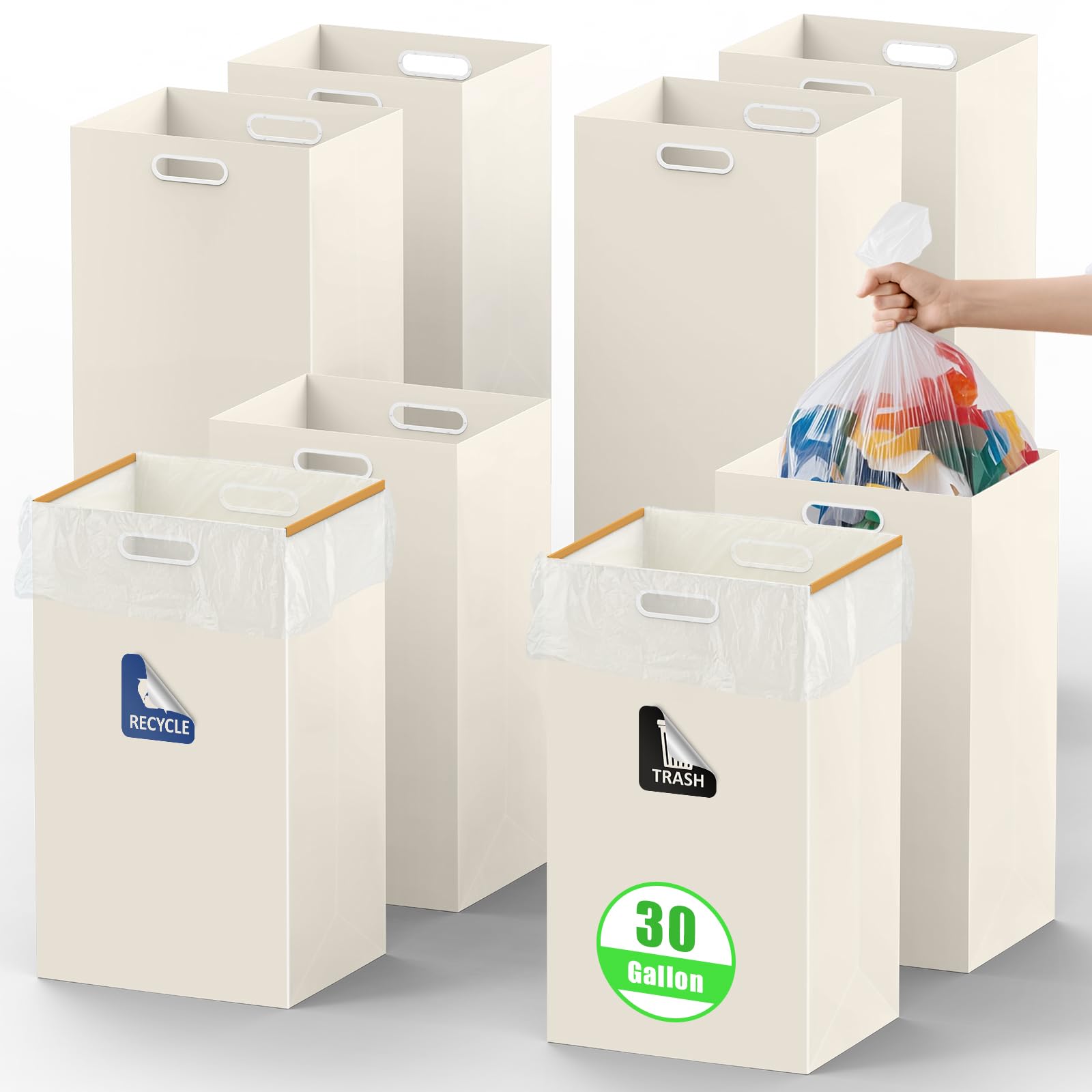 30 Gallon Disposable Trash Cans with Built-in Handles, 8Pack Extra Large Portable Trash Can, Waterproof Layer Reusable Garbage C