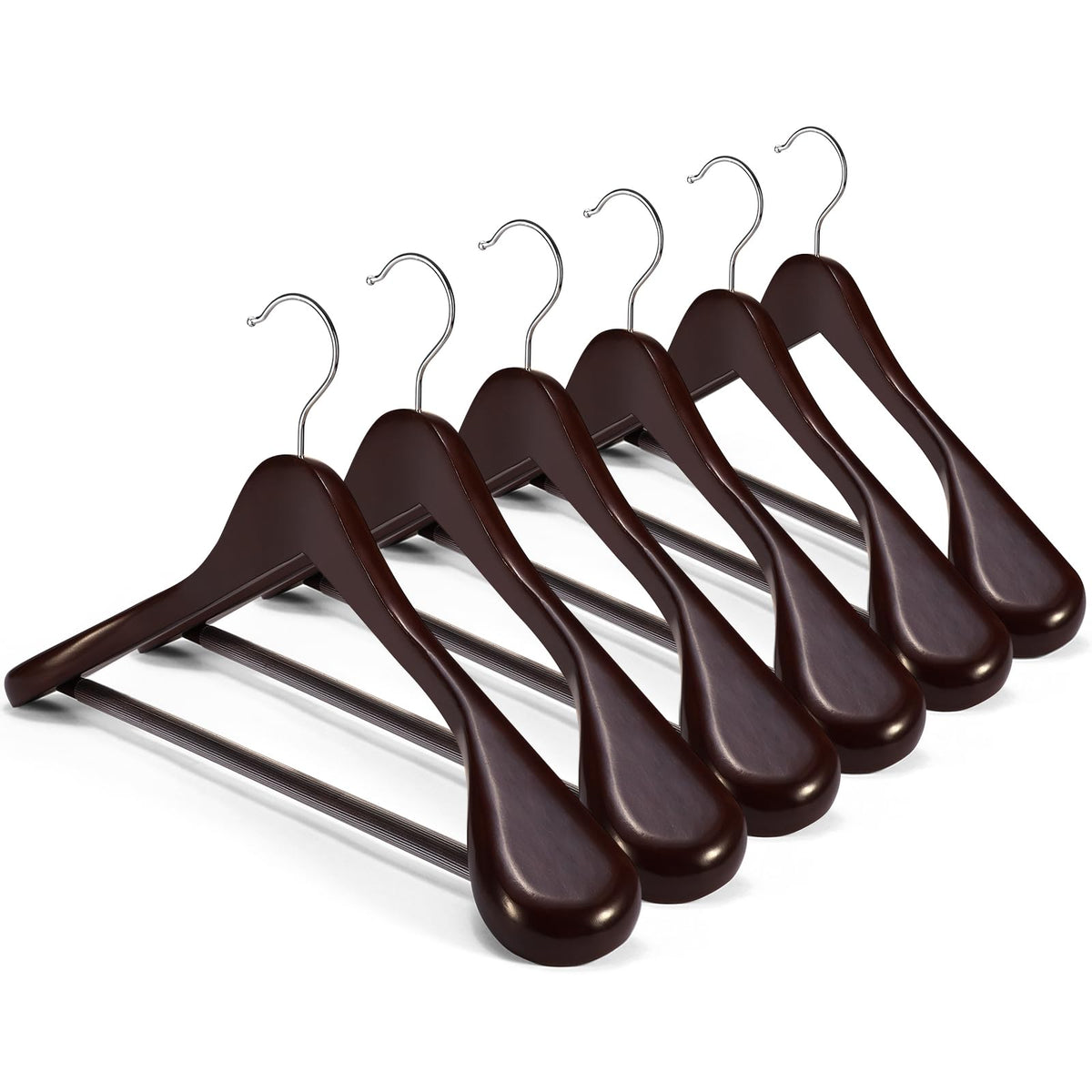 House Day High-Grade Coat Hangers, Wide Shoulder Wooden Hangers With Non Slip Pants Bar, Smooth Retro Finish 360 Swivel Hook Sol