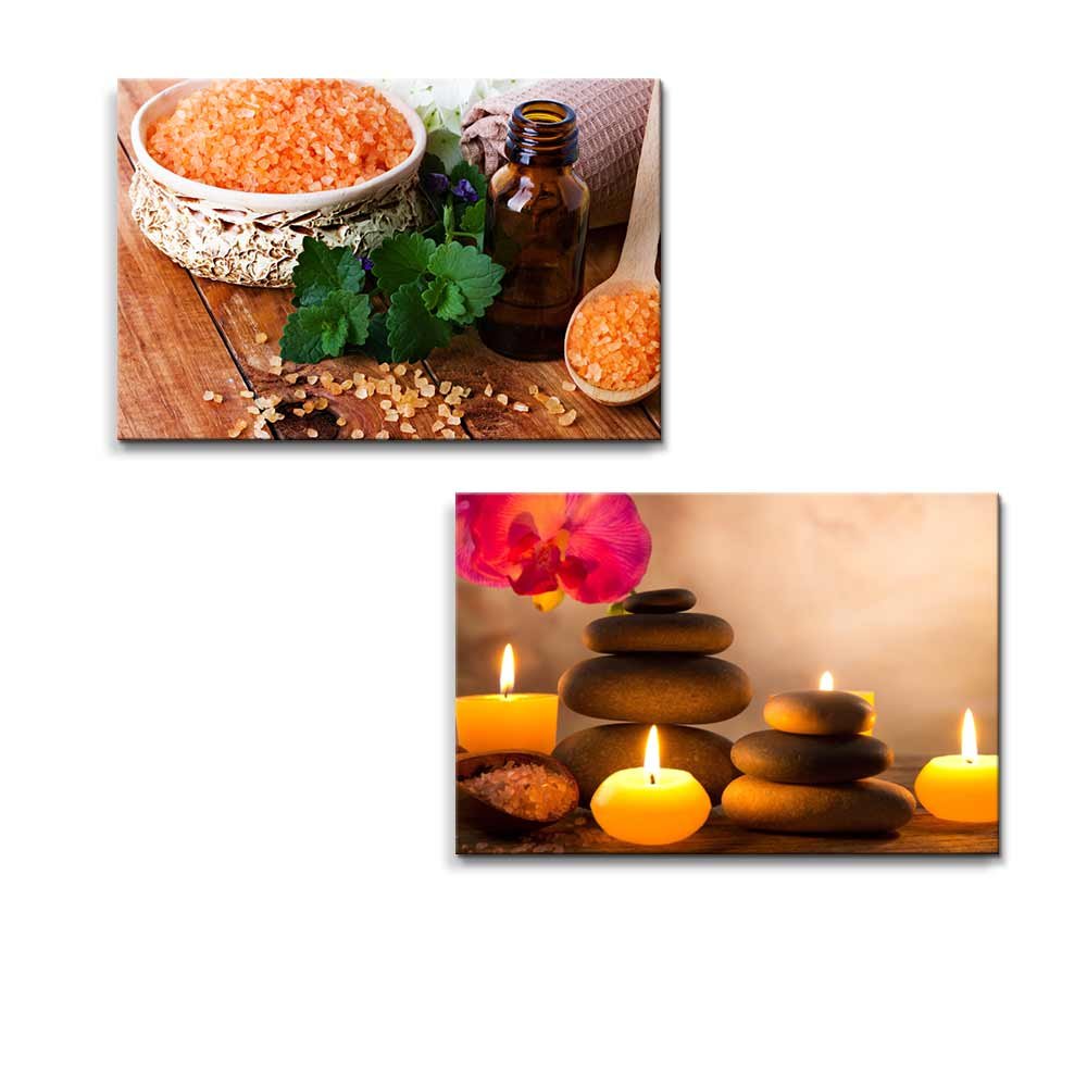 Wall26 Spa Still Life With Aromatic Candles And Bath Salt Spa Concept - Canvas Art Wall Art - 16''X24'' X 2 Panels