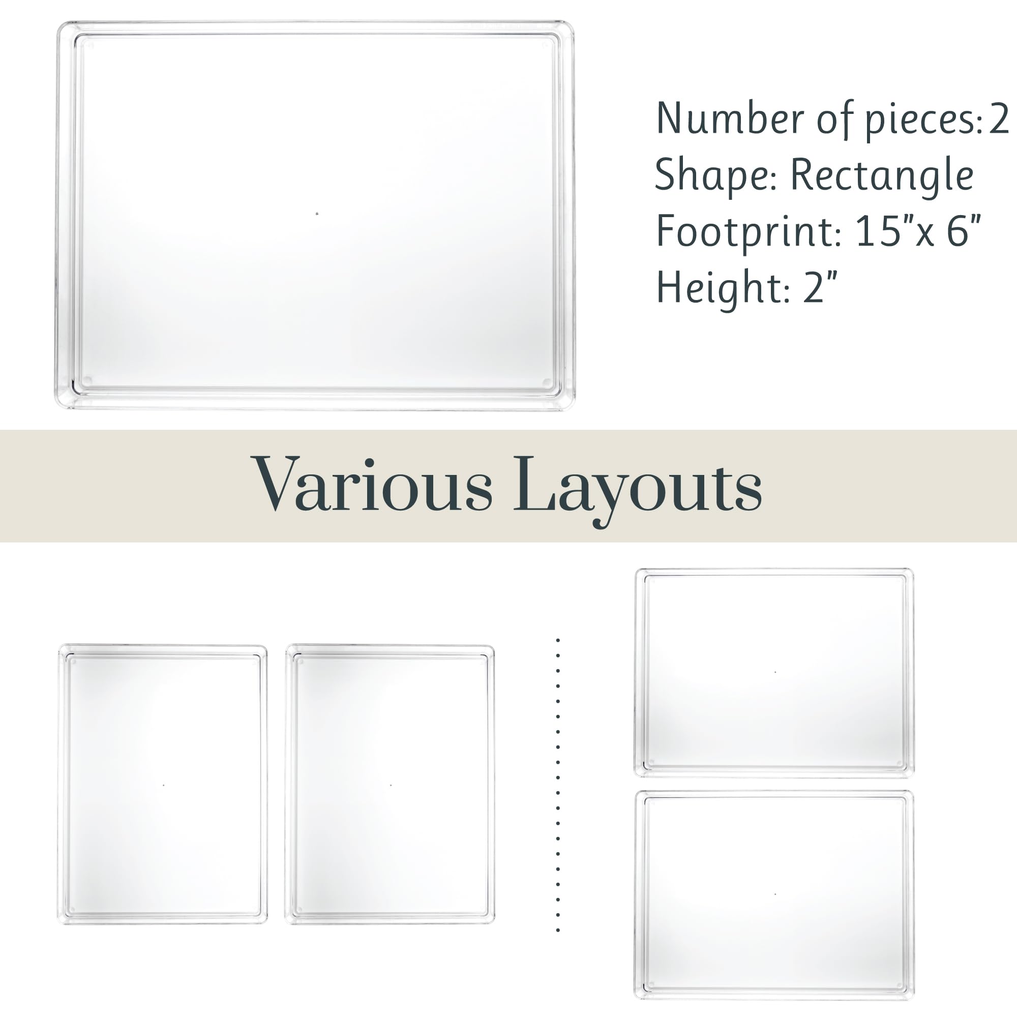 STORi SimpleSort 2-Piece Stackable Clear Drawer Organizer Set | 12'' x 9'' x 2'' Rectangle Trays | Wide Makeup Vanity Storage Bi