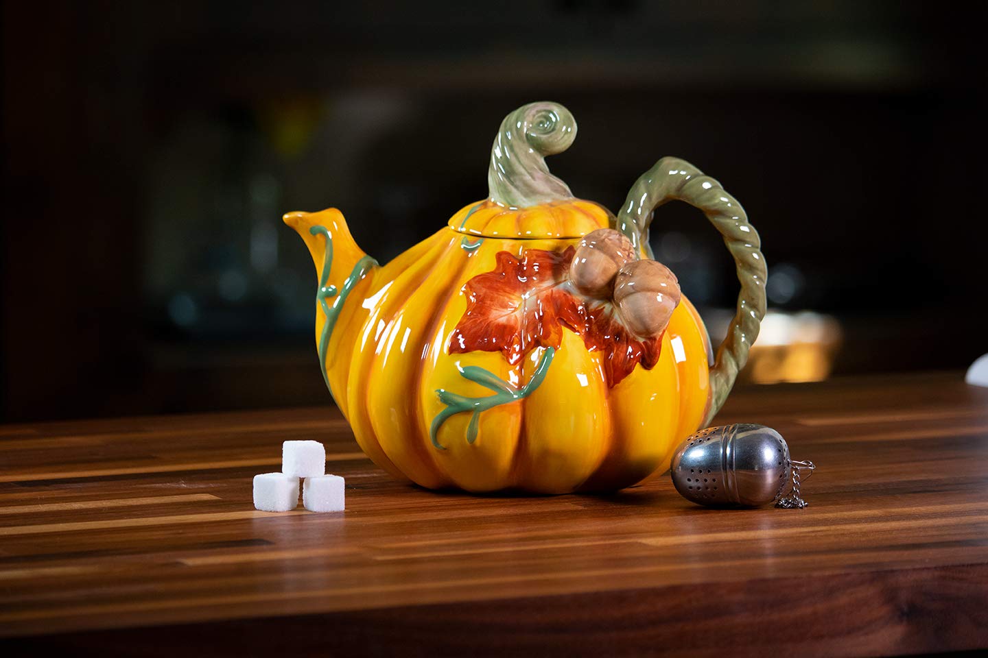 Blue Sky Ceramic Thanksgiving Harvest Pumpkin Teapot  9'' x 7'' x 7''  14097  Multi-Color