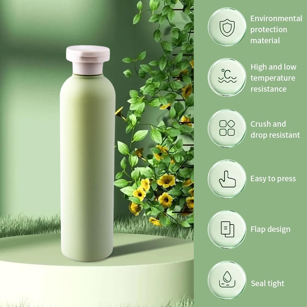 QOONESTL 5Pack Refillable Bottle Green Plastic Empty Squeeze Bottles, 260ml Leak Proof Travel Bottle, Refillable Containers for
