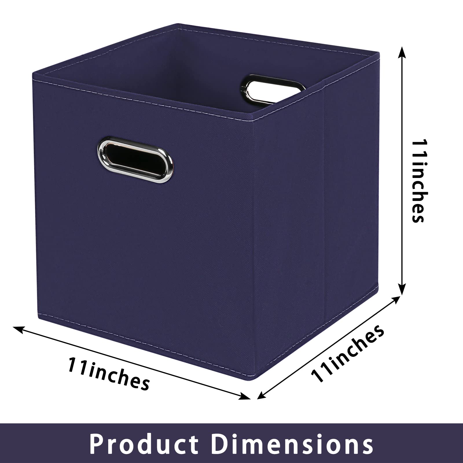 Yunkeeper Navy Blue Fabric Storage Bins, Set Of 3, 11X11X11, Foldable Cube Bins For Cloth Or Accessory Storage