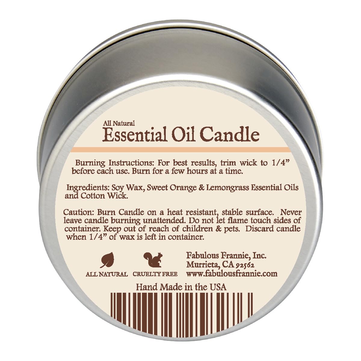 Fabulous Frannie Citrus Lover's All-Natural Soy Candles Cotton Wick High Pure Essential Oil Scent 40 Hours Burn Time Gift for Wo