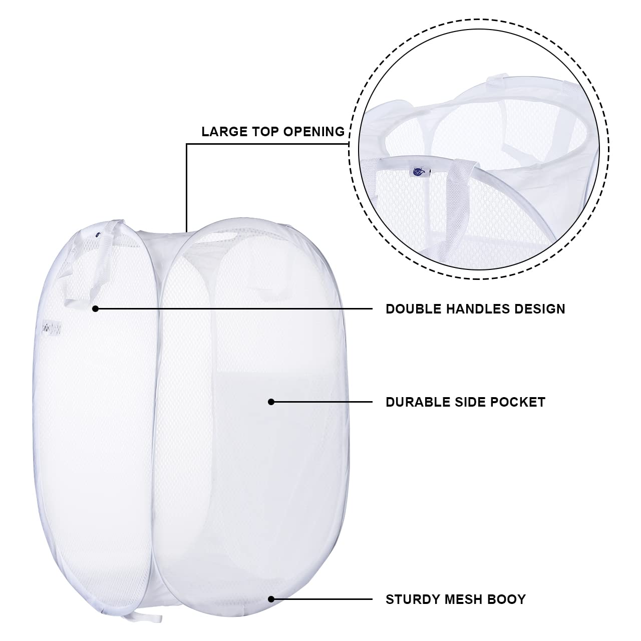 Spinfox Pop Up Collapsible Laundry Baskets, 2 Pack Foldable Mesh Popup Laundry Hamper With Reinforced Carry Handles, Mesh Laundr