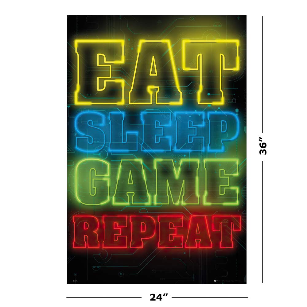 Poster Stop Online Gamers - Gaming Poster (Eat, Sleep, Game, Repeat.) (Size 24'' X 36'')