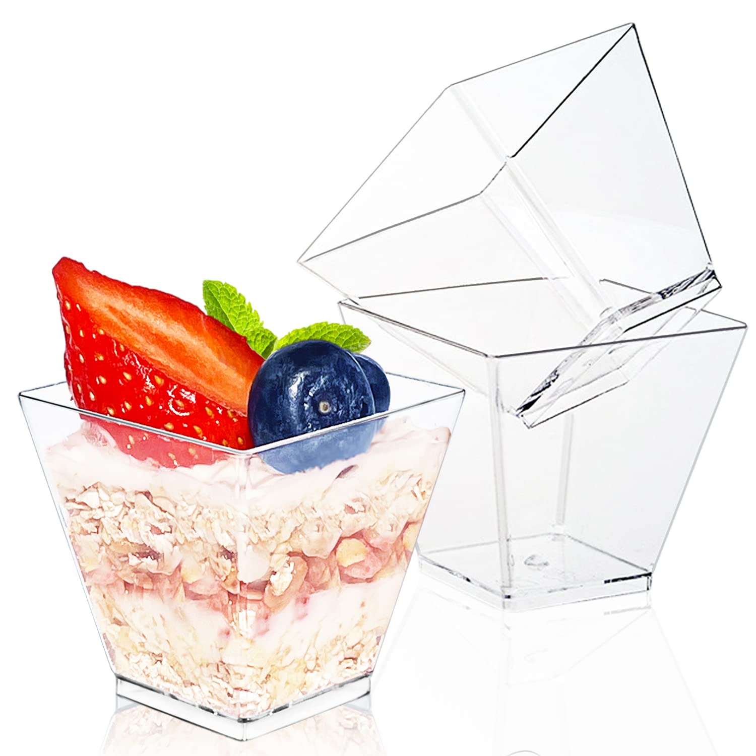 Jnnzzggu 50Pcs Square Mini Plastic Dessert Cups,3.5Oz Clear Plastic Parfait Appetizer Cup For Desserts,Appetizers,Ice Cream