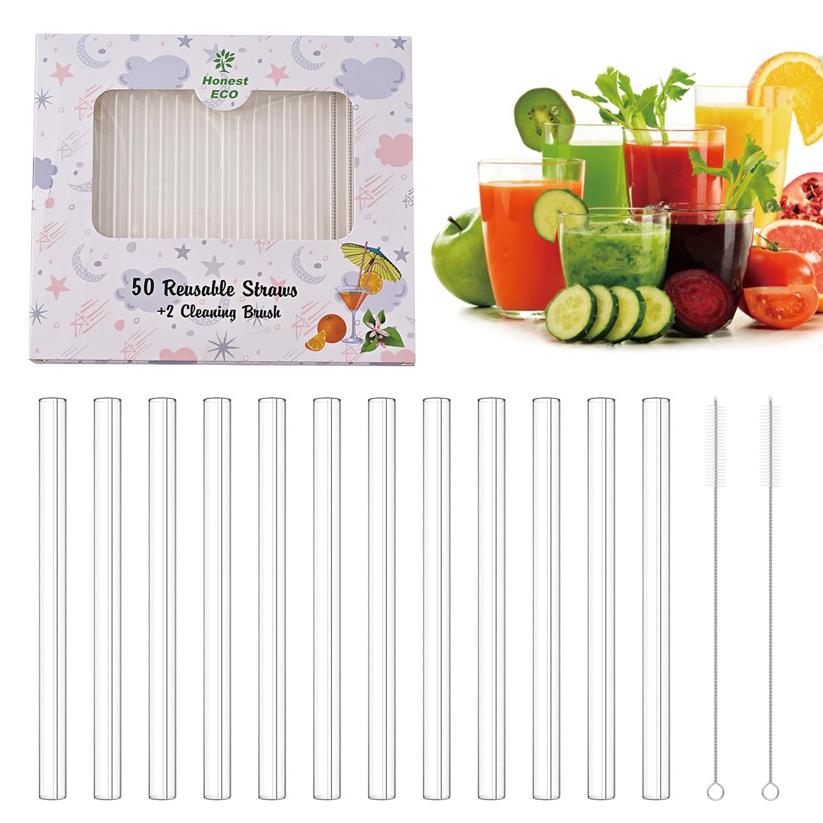 50 Reusable Clear Drinking Straws With Cleaning Brush,15Cm (6 In) Short Straws For Kids/Cocktails/Coffee/Juice, Bpa Free Dishwas
