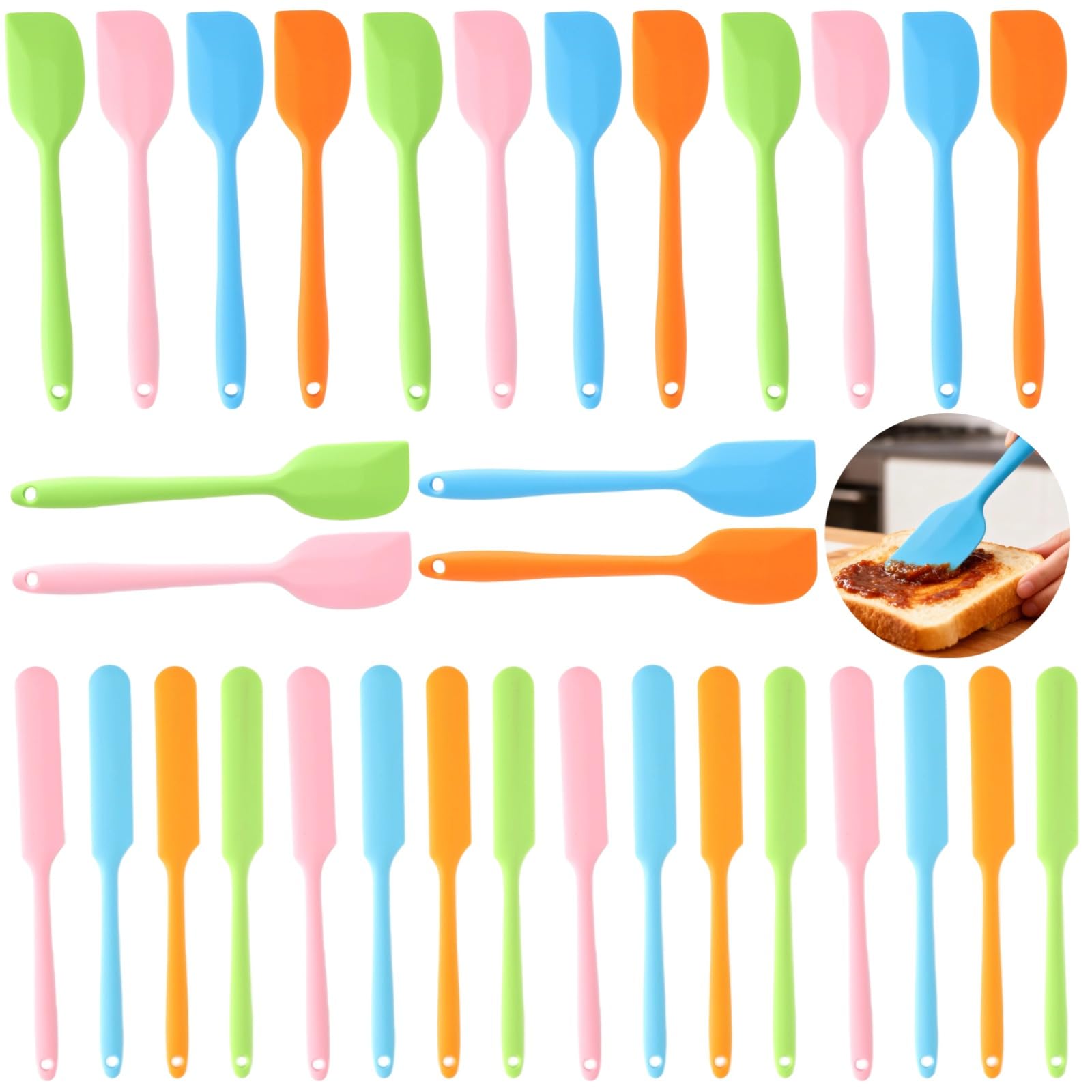 Calolin 32 Pcs Silicone Spatulas Set, HeatResistant Jar Scrapers with OnePiece Design & Long Handle, NonStick, Rubber Spatula