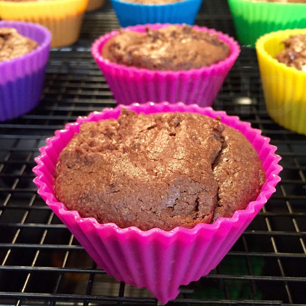 Cupcake Liners - Reusable Silicone Cupcake Baking Cups - Non-Stick Baking Muffins Mold - Use As Lunch Box Dividers - Set Of 12 K